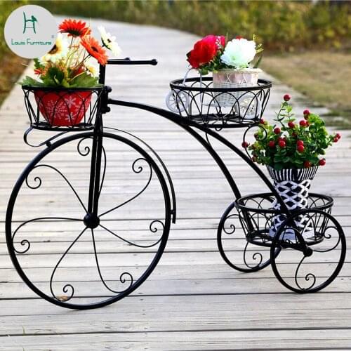Louis Fashion Continental Iron Arts Bicycle Indoor Floor Flower Basket Cascade Lovers