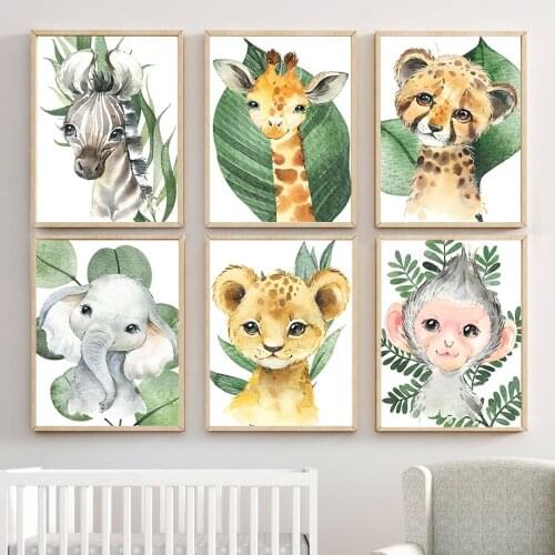 Lion Giraffe Zebra Tropical Leaf Jungle Animals Wall Art Canvas Painting Nordic Posters And Prints Wall Pictures Kids Room Decor