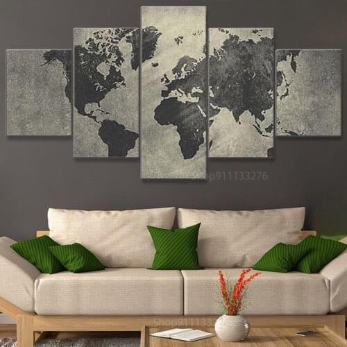 Wall Posters And Prints 5 Piece Abstract world map Wall Art Canvas Paintings Art Wall Picture Home Décor with frame