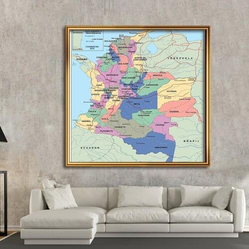 150*150 cm In Spanish Colombia Map with Detailed Provinces Non-woven Canvas Painting Wall Poster Home Decoration Study Supplies