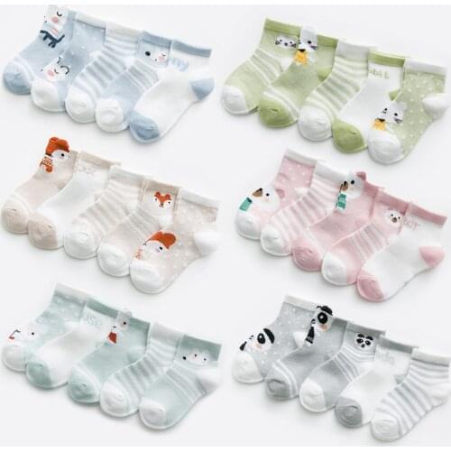 2019 New Summer Children Socks New Korean Cartoon Animal Cotton Mesh Breathable Boys Girls Boat Socks 5 Pairs / Lot