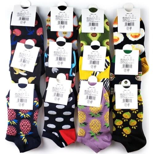 5 Pairs/lot Avocado Zebra Burger Omelette Flamingo Animal Food Fruit Socks Happy Cotton Ankle Funny Men Women Summer Casual Sock