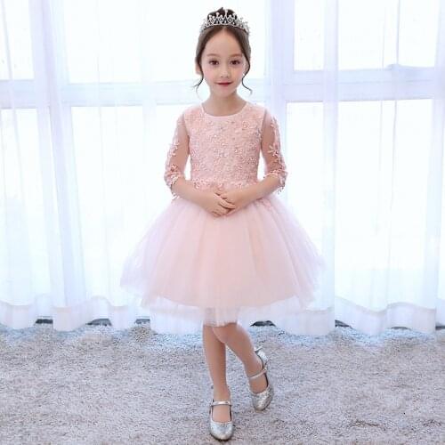 New Tulle Seven-quarter Sleeve Flower Girl Prom Dresses Piano Show Princess Dress Ball Gowns Formal Elegant Girls Evening Gowns
