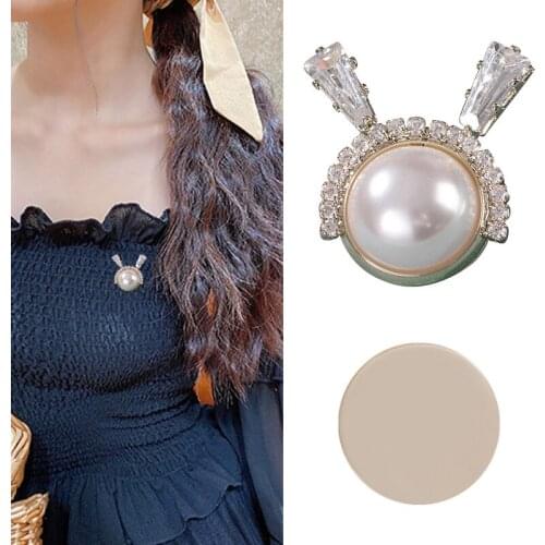 New Rabbit Magnet Brooch Crystal Rhinestone Scarf Hijab Pins Clothes Luxulry Accessories Shirt Collar Pin Fashion Jewelry