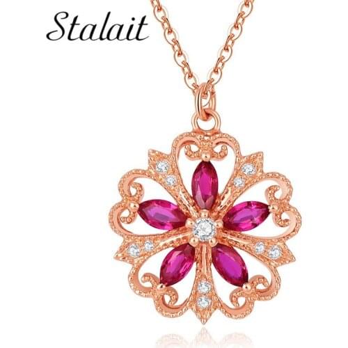 Top Quality Rich Flowers Heart Necklace Rose Gold Color Fashion Pendant Jewelry Made with Rose Crystal Wholesale