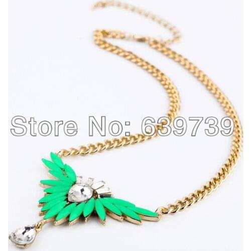 Bulk Price Spring Day Shiny Gold Color Bright Green Acrylic Necklace