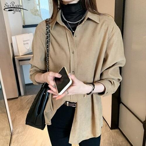 Autumn Winter Hong Kong Style Retro Long Sleeve Frosted Shirts Womens Shirts White Blouses Coat Fashion Chemisier Femme 12356