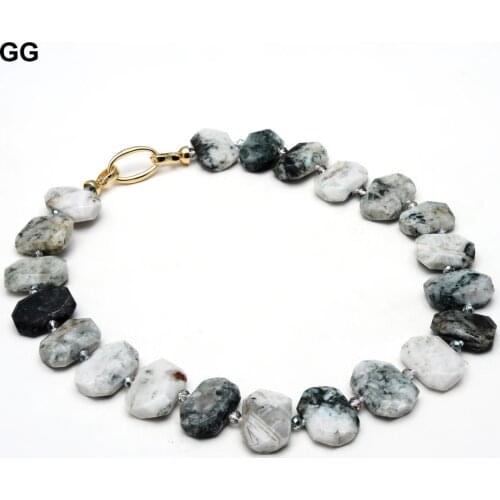 GG Jewelry 19" Natural Green Agate Chunky Rectangle Real Stone Chokers Necklace Ethnic For Women