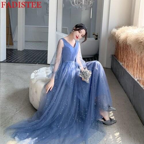 Sexy V-neck Tulle Long Sleeves Prom Party Dress Vestidos De Festa Simple 2021 Robe De Soiree