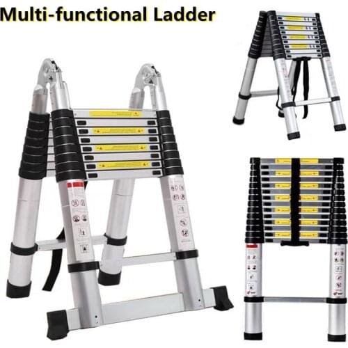 Portable Telescopic Ladder with Board 3.8m Multifunction Thickening Aluminum Alloy Folding Stairs One Word Engineering Ladder