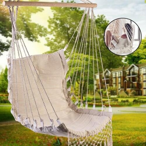 Portable Hammock Hanging Bed Cotton Rope Tassel Canvas Hammocks Swing Chair Garden Hanging Hammock Chair Seat