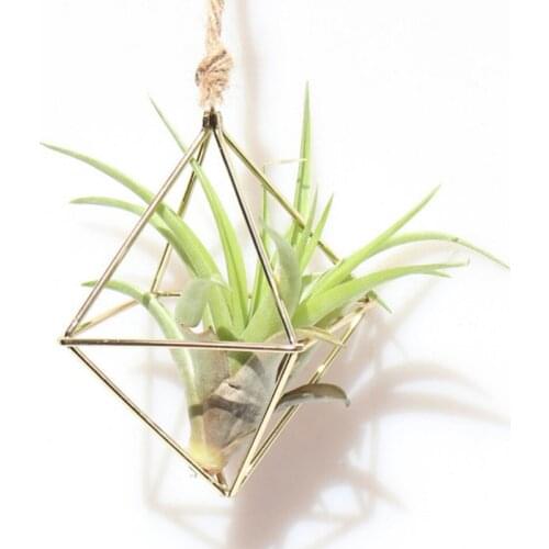 Freestanding Hanging Planters Geometric Swing Wrought Iron Tillandsia Air Plants Holder Triangular Shaped Metal Rack Gold