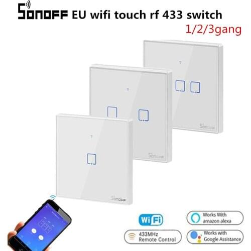 SONOFF T2 US EU Wifi Smart Wall Touch Switch With Border 1/2/3 Gang Remote Control Wifi Light Switches For Smart Home Automation