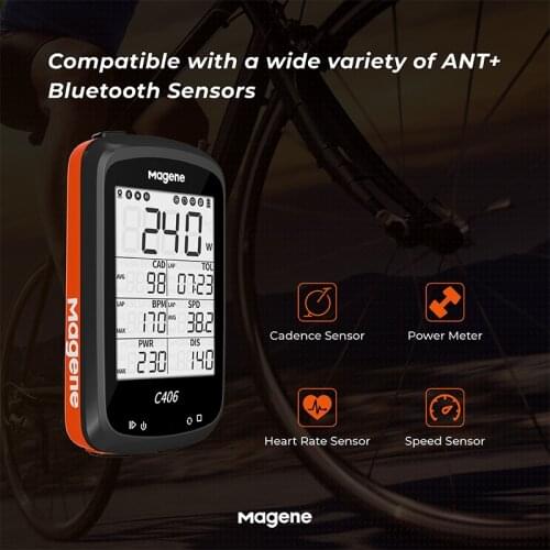 Magene GPS Bike Computer Wireless Bicycle Speedometer Odometer with 2.5 Inch LCD Display Waterproof Support Bluetooth Ant Data