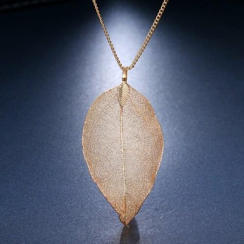 Emmaya Anti Allergy Simple Leaf Chain Long Necklaces & Pendants Champagne Gold Color Chain Jewelry For Women