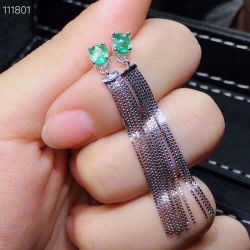 Fashion long Tassels S925 silver natural green emerald drop earrings natural gemstone earrings woman party gift fine jewelry