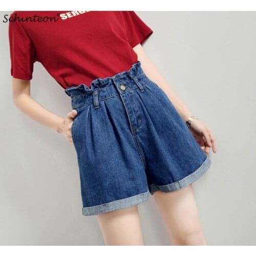 Schinteon Women Denim Shorts Big Size Summer High Waist Korean Preppy Style Ruffles Casual Shorts Jeans
