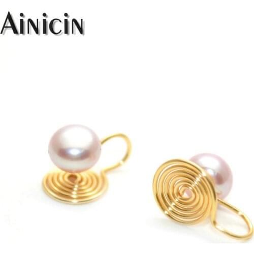 6mm Champagne Color Natural Freshwater Pearl Handmade Coil Clip Earrings Gold Plating Not Allergic Fashion Women Party Jewelry