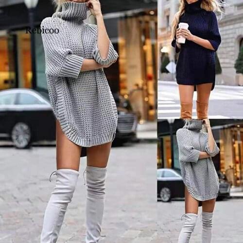 Sweater Women Autumn Winter Ladies Turtlneck Pullover Long Clothing Plus Size Warm Irregularly Knitted Streetwear Female