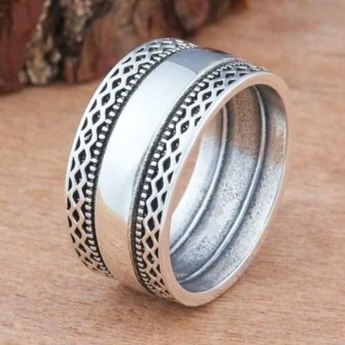 Vintage Sterling Silver Double Laces Wave Ring for Womens Wedding Party Viking Jewelry Ring Size 5-12