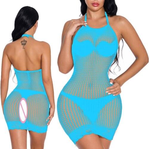 Sexy Choker Mini Lingerie Dress For Women Wedding Chemise Camisole Babydoll Sleepwear Halter Backless Crotchet Bodycon Costumes