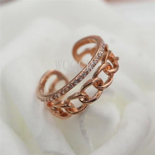 Geometric Shape Rose Gold Color CZ Adjustable Ring Paved Austrian Zircon Fashion Jewelry Engagement Rings for Women C33