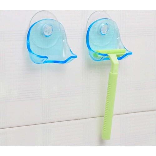 1pcs Razor holder Clear Blue Plastic Super Razor Suction Cup Holder Razor Rack Bathroom Suction Cup Shaver Bathroom Storage Rack