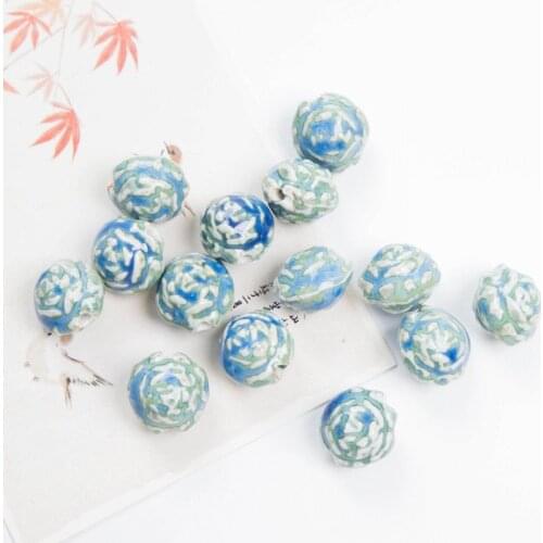 10 PCS 17mm Flowers Ceramic Beads Diy Loose Bead Handmade Porcelain 2.5mm Hole Beads For Jewelry Making