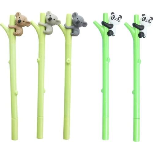 5 pcs Cartoon panda koala Green bamboo gel pen 0.5mm roller Black color pens Stationery Office material School supplies EB796