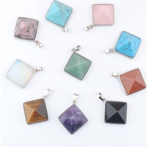 6Pcs Wholesale Natural Stones Pyramid Pendants Square Reiki Purple Crystal Opal Aventurine Turquoise For Jewelry Making TBN465