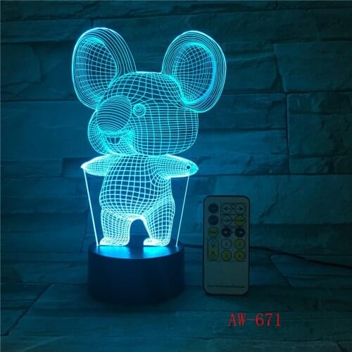 Koala Acrylic 3D LED Night Light Stereo Vision Lamp 7 Colors Changing USB Bedroom Bedside Night light Baby Creative Gifts AW-671