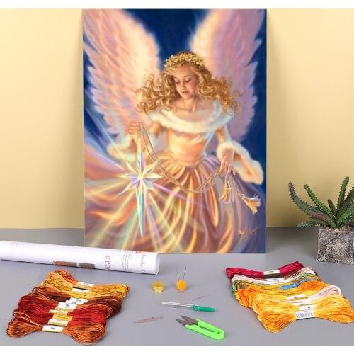 Angel Religion Pre-Printed 11CT Cross-Stitch Complete Kit Embroidery DMC Threads Needlework Painting Sewing Handiwork Needle