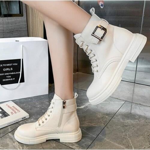 Ankle Booties Women Fashion Martin Boots Autumn Winter Side ZIP Leather Platform Boots Woman Designer Shoes Zapatos De Mujer New