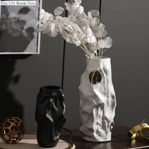 Home Flower Vase Geometry Folds Simulation Flower Container Ceramic Ornaments Luxury Living Room Interior Decoration Accessories