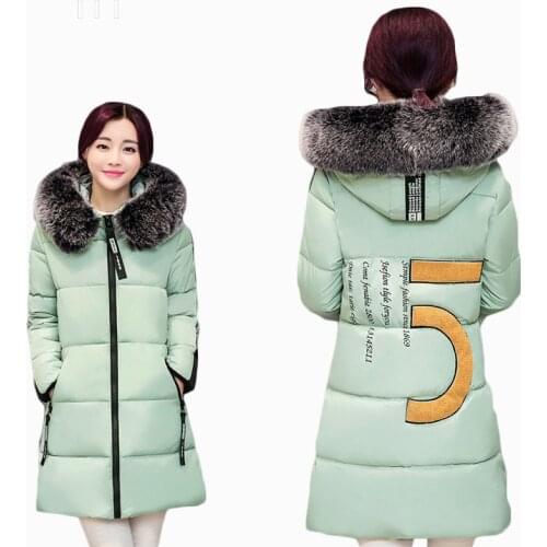 Hot Sale! 2017 New Mid Length Winter Coat Women Cotton Inner jacket Fashion Large Fur Collar Thick Warm hooded women Parka ZL415