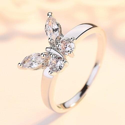 Exquisite Butterfly Ring for Women Zircon Ring Split Ring Fashion Glamor Wedding Engagement Girlfriend Birthday Gift