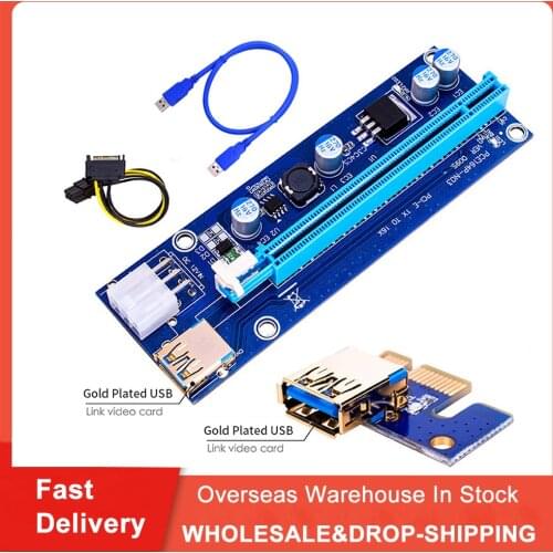 VER009S PCI-E Riser Card With 3 LEDs 60CM USB 3.0 Cable PCI Express 1X to 16X Extender PCIe Adapter for Window Systems/XP/LINUX