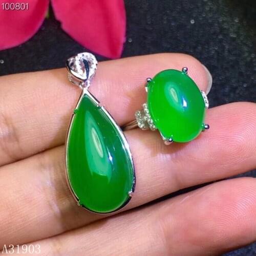 KJJEAXCMY boutique jewelry 925 sterling silver inlaid natural green chalcedony gemstone female pendant necklace ring set support