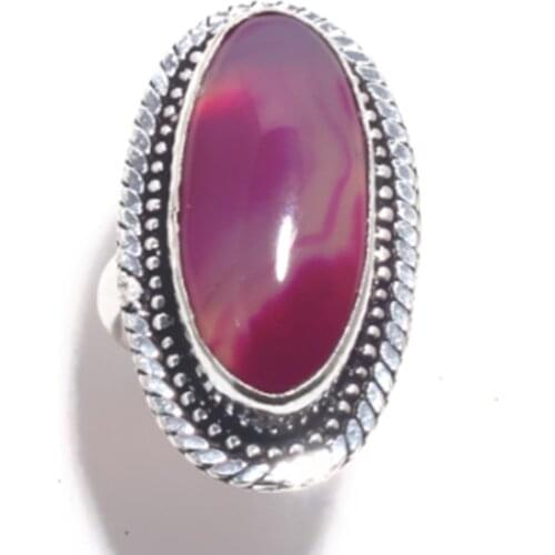 Genuine Botswana Agate Ring Silver Overlay over Copper, Hand Made Women Jewelry gift , USA Size : 7.5 , R6894