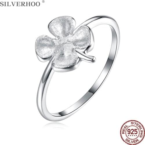SILVERHOO 925 Sterling Silver Ring Four Leaf Clover Design Lucky Cute Ring For Women Birthday Fine Jewelry Hot Selling Girl Gift