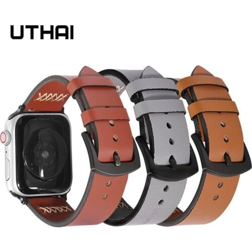 UTHAI A44 Leather strap For apple watch band Bracelet Belt Band for Apple Watch 6 SE 5 4 Watch Strap for iWatch3 2 1