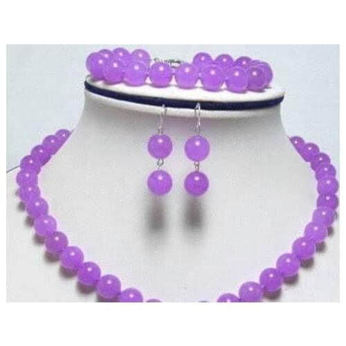 Beautiful 10mm purple bead necklace bracelet earring set(akk978)