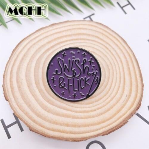 Creative punk purple round enamel brooch witch pin custom alloy badge clothes bag accessories jewelry gift for friends