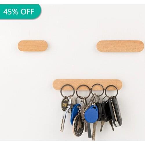 Creative Magnet Key Hook Solid Wood Porch Wall Seamless Sticky Hook Powerful Nail Free Refrigerator Magnetic Sticker Wall Hook