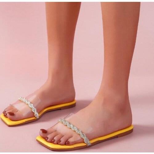 Summer new women rhinestone transparent female flat beach sandals outdoor all-match casual flat slippers 2021