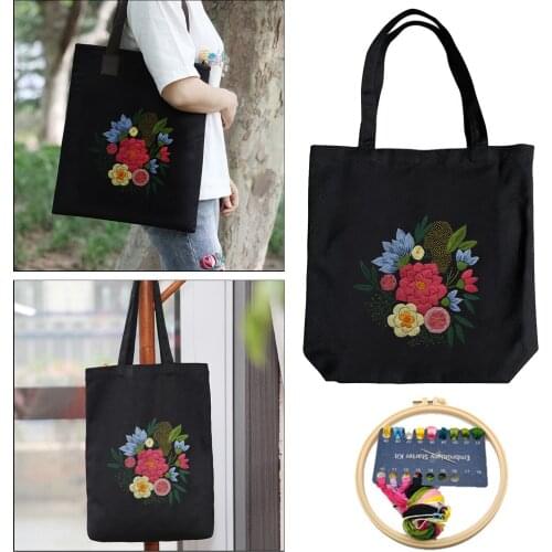 Canvas Tote Bag Embroidery Kit for Beginners ,Cross Stitch Kit Include Embroidery Hoops,Color Threads and Tool