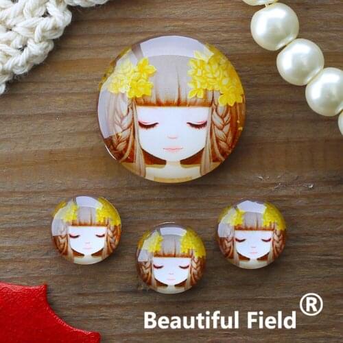 12mm 25mm 14mm 16mm 18mm 20mm Photo Glass Cabochons Round Cameo Set Handmade Settings Stone Girl FFR14