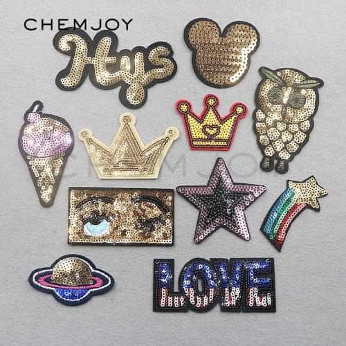 Letters Star Sequin Patch for Clothing Iron on Star UFO Planets Applique for Jackets Shoes Jeans Patches Clothes Stickers Badges