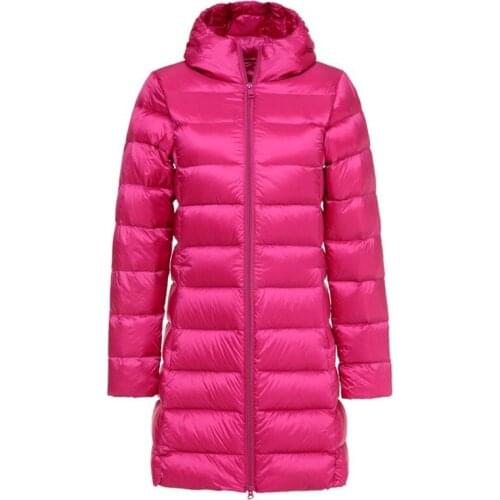 2018 New Autumn Women Hooded Down Coat Lady Midi Long White Duck Down Jacket Slim Plus Size Down Jackets Female Winter Coats 480