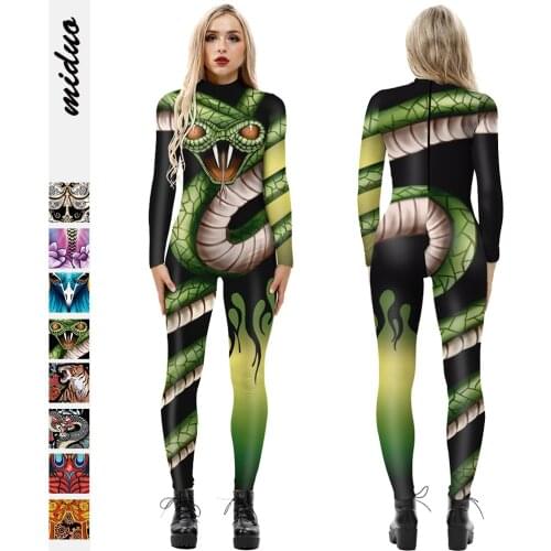 New Fashion Halloween Costume Ladies 3D Animal Print Cosplay Costume Skull Party Performance One-piece Sexy One-piece Women